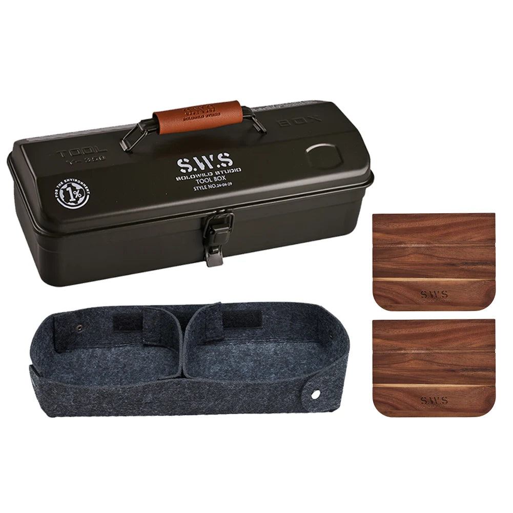 Camping Tool Storage Box with Handle Portable Carry Storage Box Anti-Slip Camping Toolbox Iron Box for Outdoor Picnic