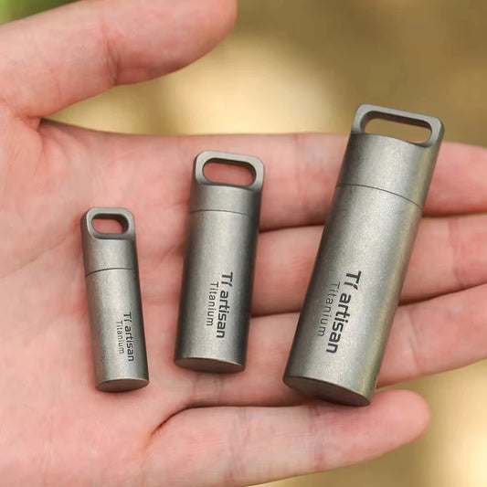 Tiartisan Titanium Mini EDC Tools Portable Sealed Medicine Bottle Home Outdoor Pill Box Waterproof Titanium Pill container